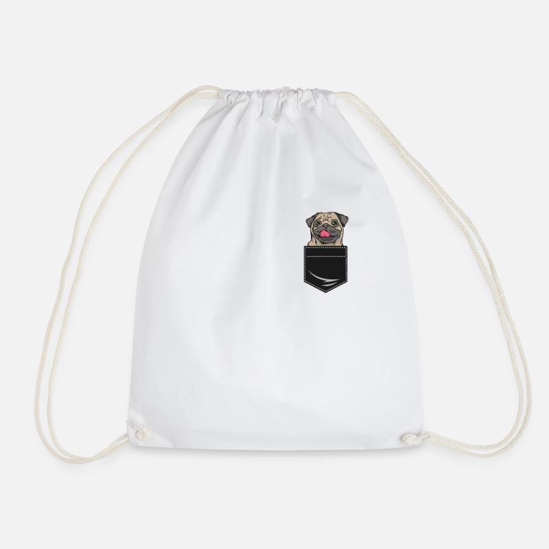 Pug dog in shirt pocket gift pocket - Drawstring Bag - white