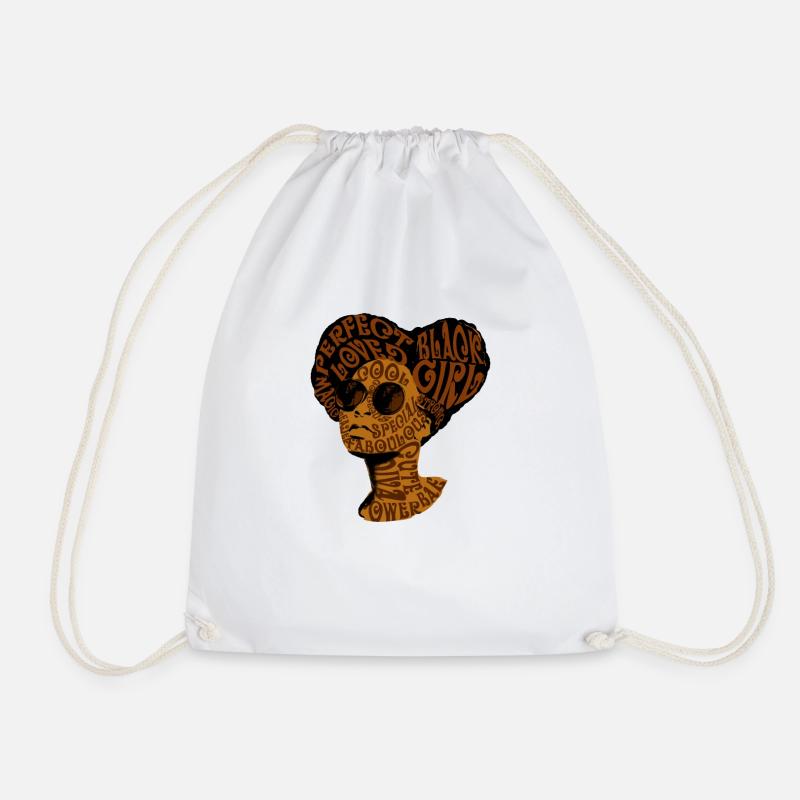 Black Girl - Melanin Afro Dark-skinned Colored - Drawstring Bag - white