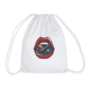 Kissing mouth in space - Drawstring Bag - white - Front