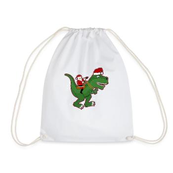Santa riding dinosaur Trex Christmas fun - Drawstring Bag - white - Front