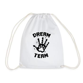 DREAM TEAM Hund Mensch Pfote Hand Liebe Geschenk - Turnbeutel - Weiß - Vorne