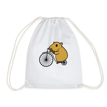 Capybara, das Retro- Fahrrad mit großem Rad fährt - Turnbeutel - Weiß - Vorne