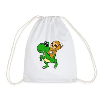 Sloth Riding T-Rex T-Shirt Funny Cute Sloth - Drawstring Bag - white - Front