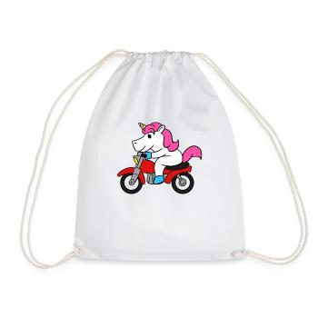 Unicorn Riding Motorcycle T-Shirt Funny Magical - Drawstring Bag - white - Front