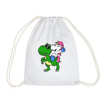 Unicorn Riding T-Rex Funny Magical Unicorn - Drawstring Bag - white - Front
