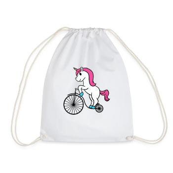 Unicorn Riding Retro Bicycle Funny Magical Unicorn - Drawstring Bag - white - Front