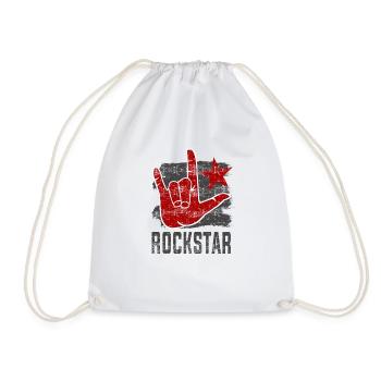 Rock Star Rock N Roll Hand Horn - Drawstring Bag - white - Front