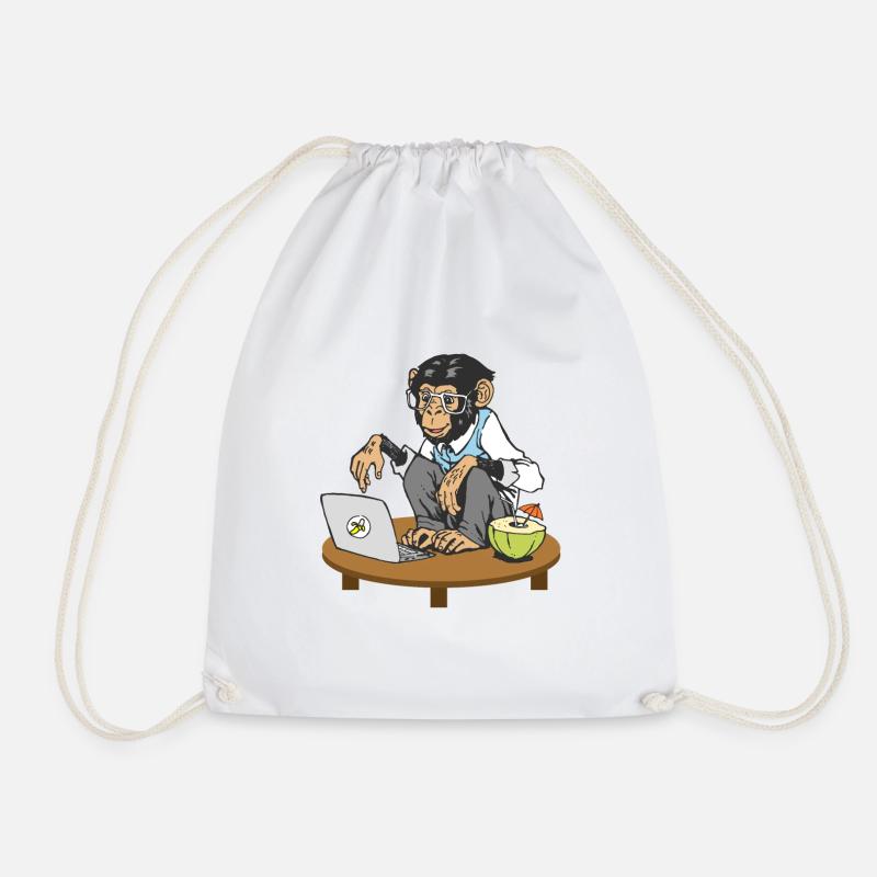 Monkey in front of laptop - Drawstring Bag - white