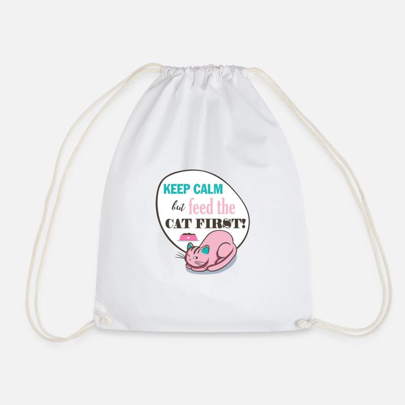 Katze Keep Calm but Feed the CAT FIRST! Geschenk - Turnbeutel - Weiß