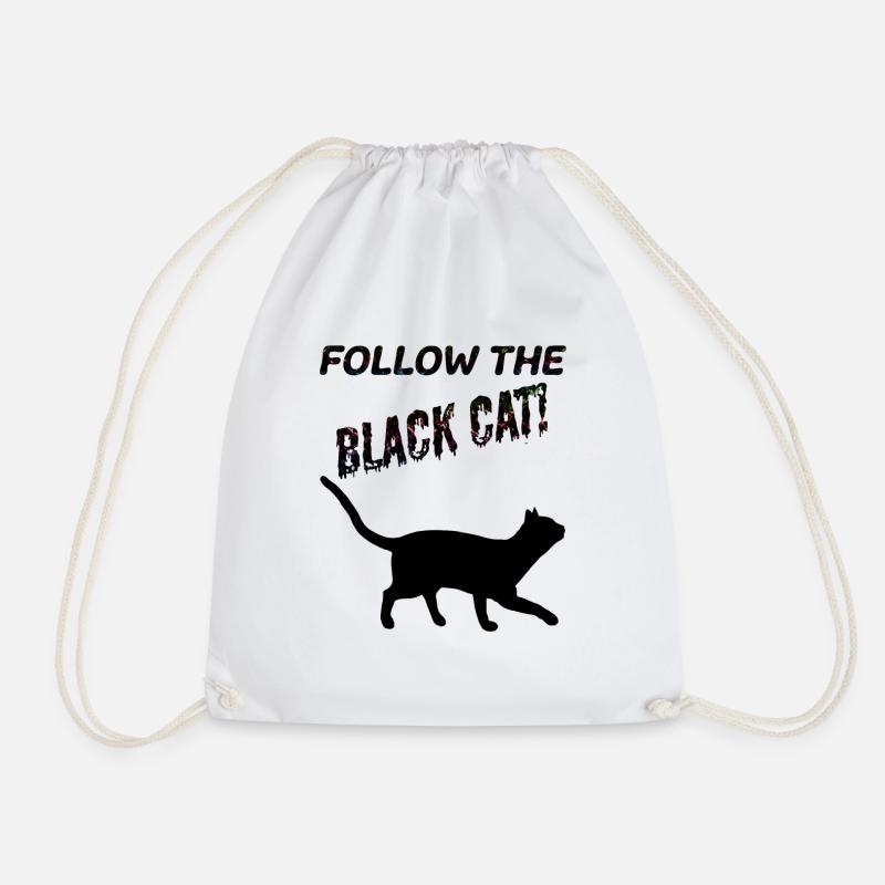 Black Cat - Drawstring Bag - white