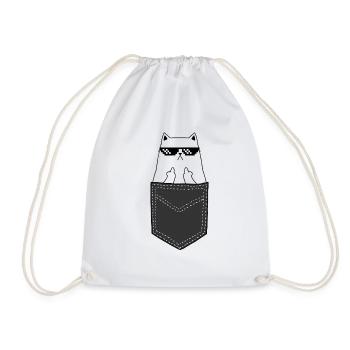 Katze Pocket Mittelfinger Geschenk - Turnbeutel - Weiß - Vorne
