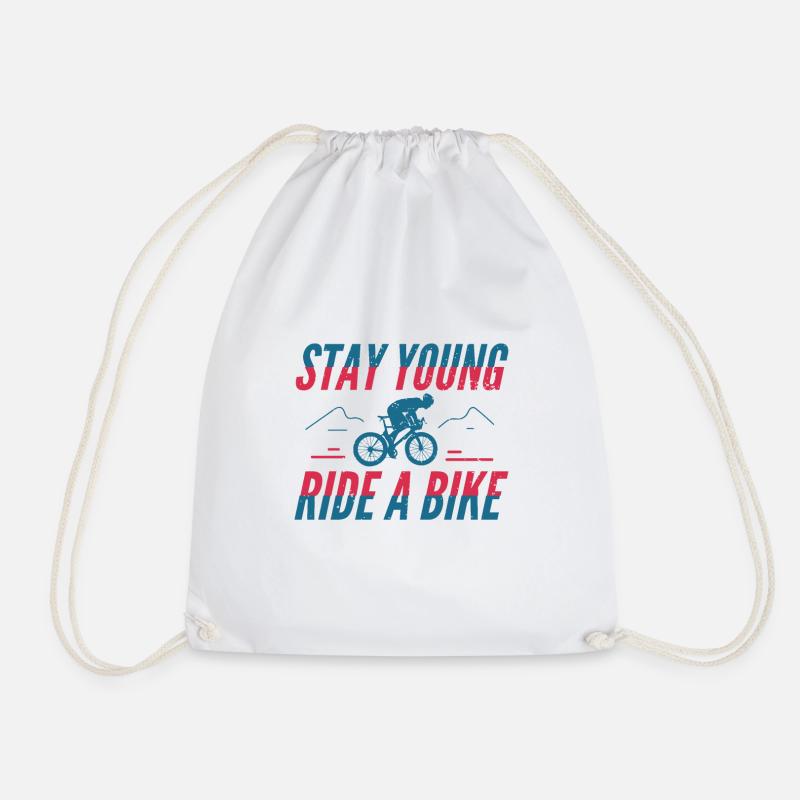 Stay young ride a Bike v2 - Drawstring Bag - white