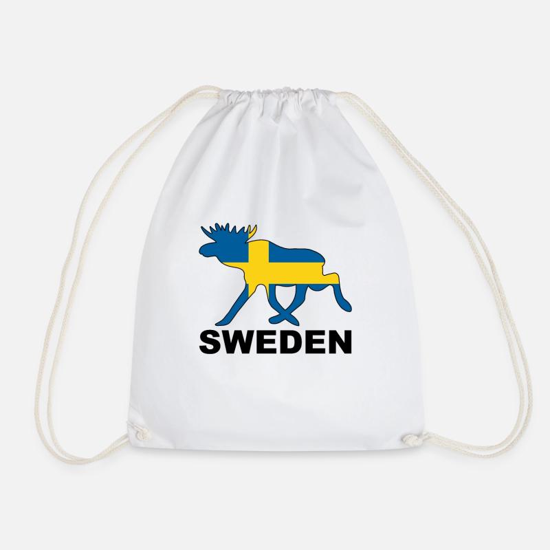 SWEDEN ELK FLAG - moose Moose Scandinavia Nordic - Drawstring Bag - white