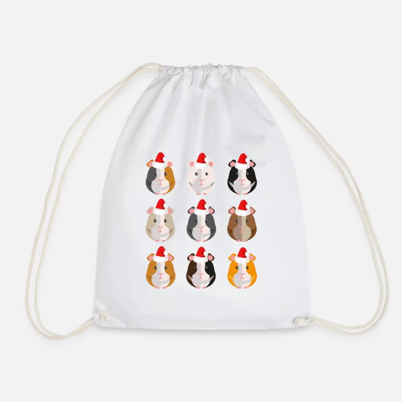 Guinea pig Christmas Santa Claus hat - Drawstring Bag - white