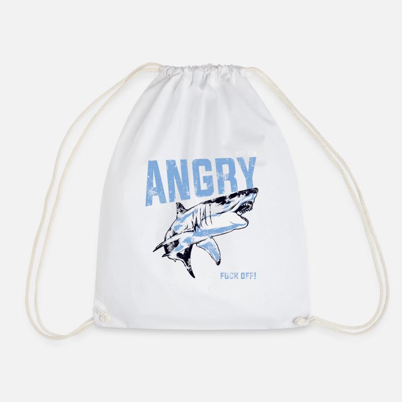 Sad Shark - Drawstring Bag - white