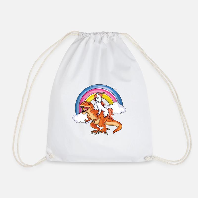 Unicorn T-Rex Dinosaur Rainbow Dino Gift - Drawstring Bag - white