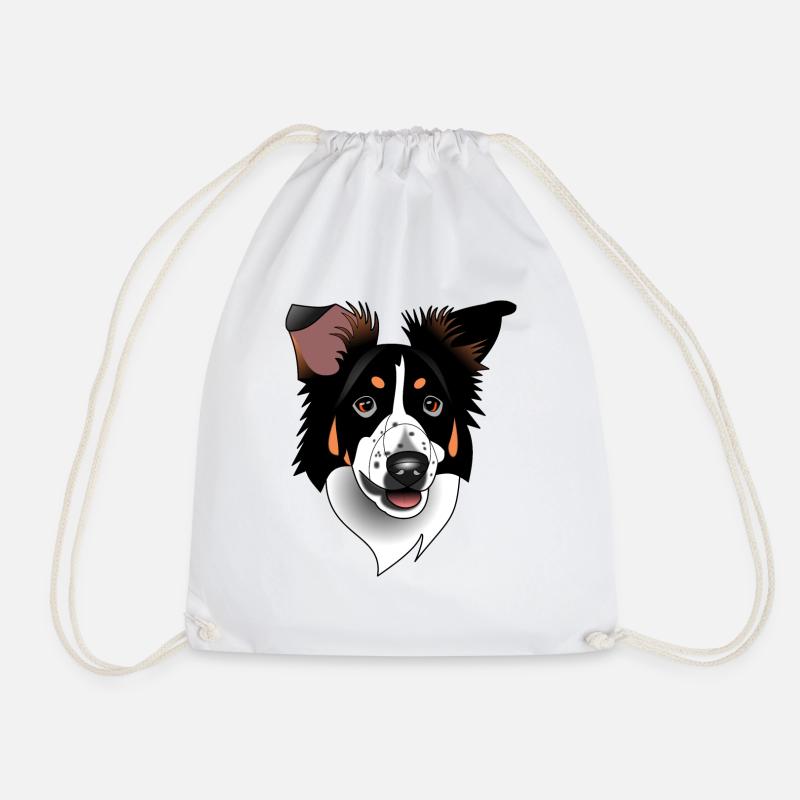 Border Collie - tricolor black - Drawstring Bag - white