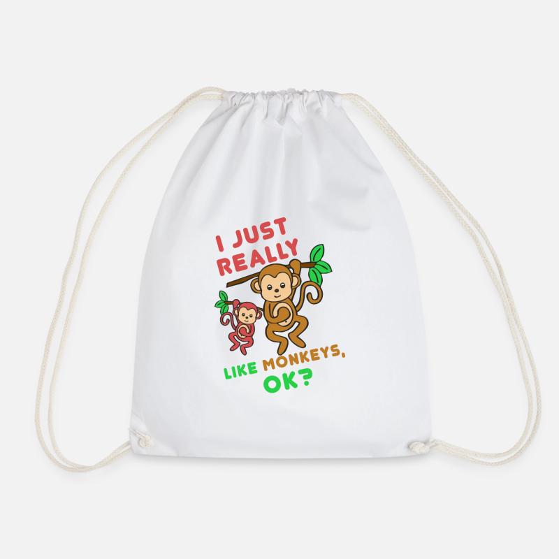 I Like Monkeys - Drawstring Bag - white