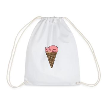 Cat Ice Cream Ice Cream Cherry Waffle Squirrel - Drawstring Bag - white - Front