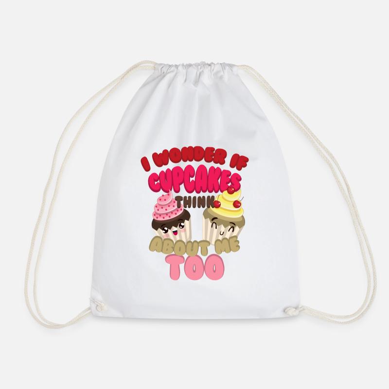 I WONDER IF CUPCAKES THINK ABOUT ME TOO - Drawstring Bag - white