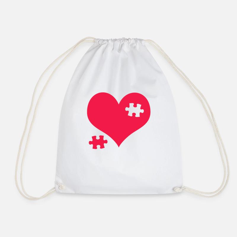 Heart Puzzle - Drawstring Bag - white