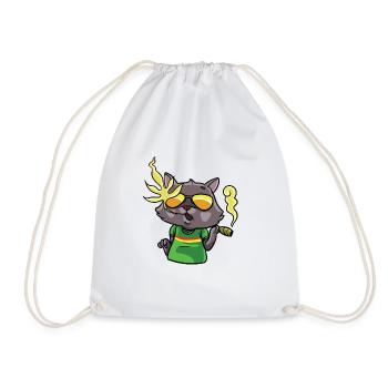 Cat Marijuana Weed Joint Kiffener Reggae Gift - Drawstring Bag - white - Front