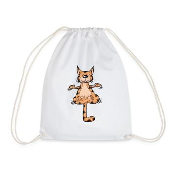 Yoga Cat Meditation Kitten Cartoon Funny - Drawstring Bag - white - Front