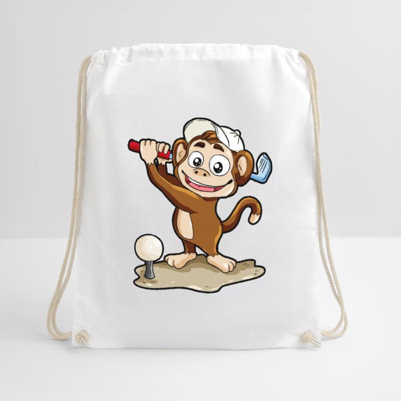 Golf Playing Monkey Monkey Golfer Minigolf Comic Drawstring Bag