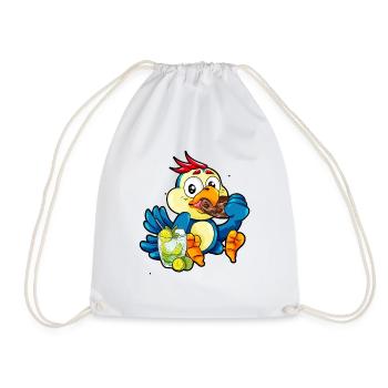 Relaxing Parrot Caipirinha Biscuit Lounging Cartoon - Drawstring Bag - white - Front