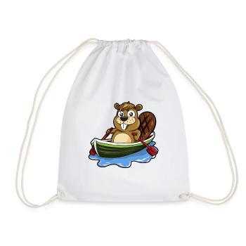 Beaver in The Boat Rodent Cartoon Gift Comic - Drawstring Bag - white - Front