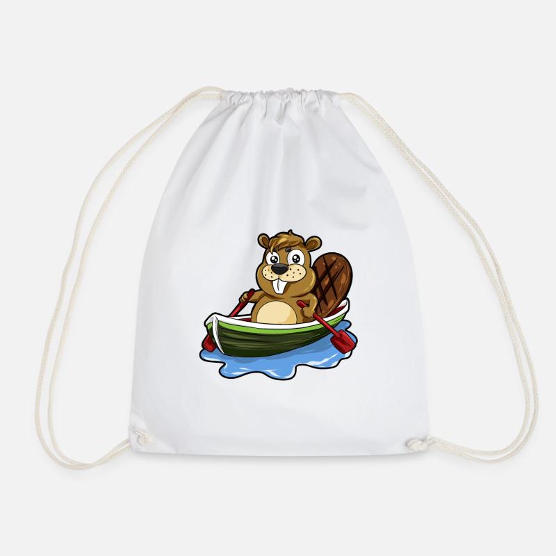 Beaver in The Boat Rodent Cartoon Gift Comic - Drawstring Bag - white