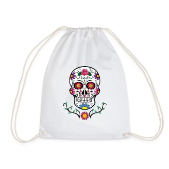 Skull - Colorful - Mustache - Beard - Drawstring Bag - white - Front