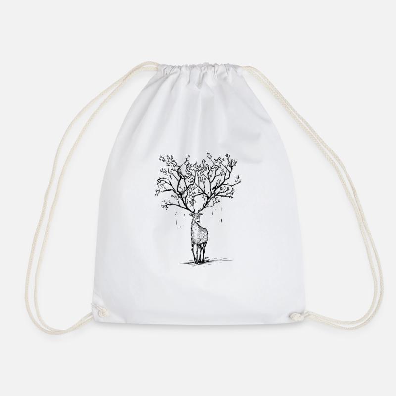 Deer antler tree illustration forest gift - Drawstring Bag - white