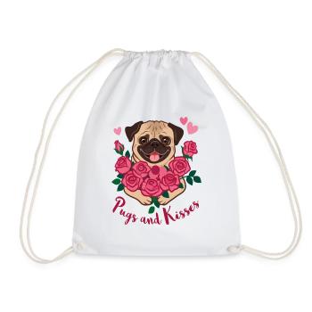 Mops und Küsse | Pugs and kisses - Turnbeutel - Weiß - Vorne