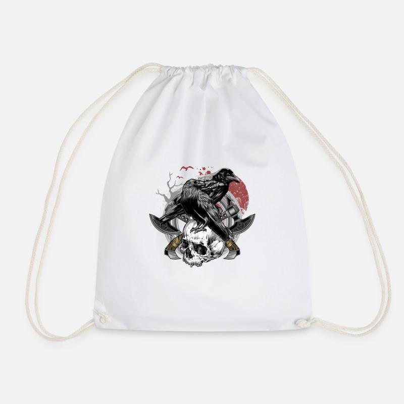 Hugin and Munin Norse Mythology Ravens gift - Drawstring Bag - white