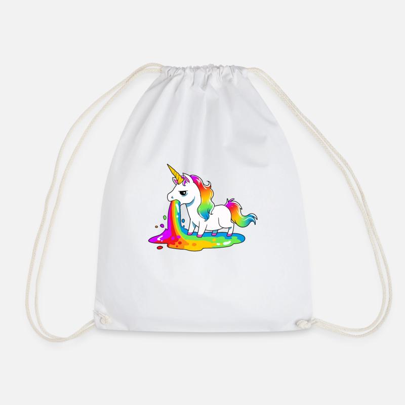 Rainbow puke unicorn vomit pony gift - Drawstring Bag - white