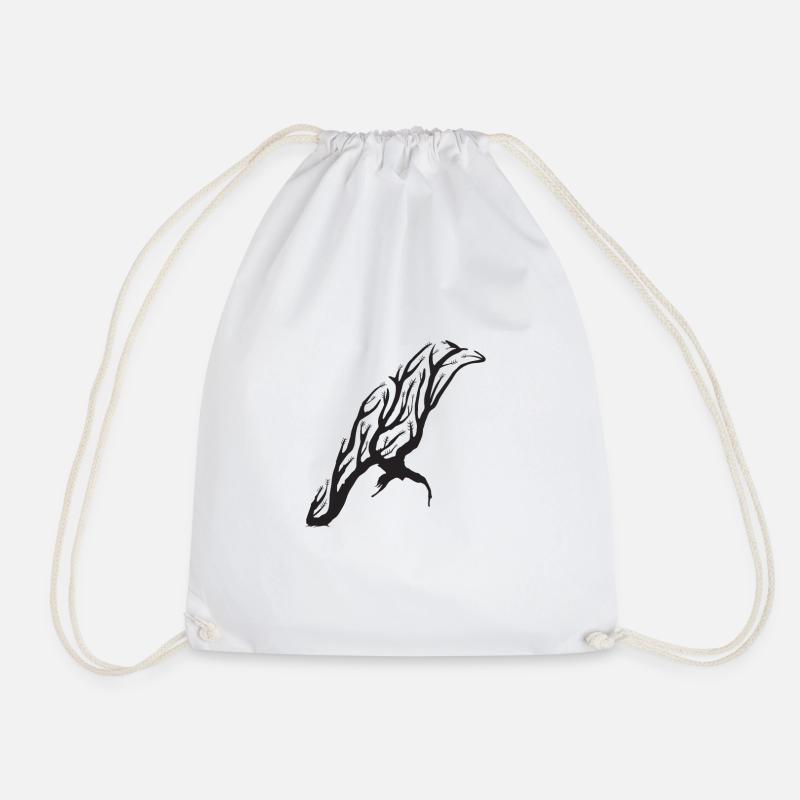 black Raven - Drawstring Bag - white