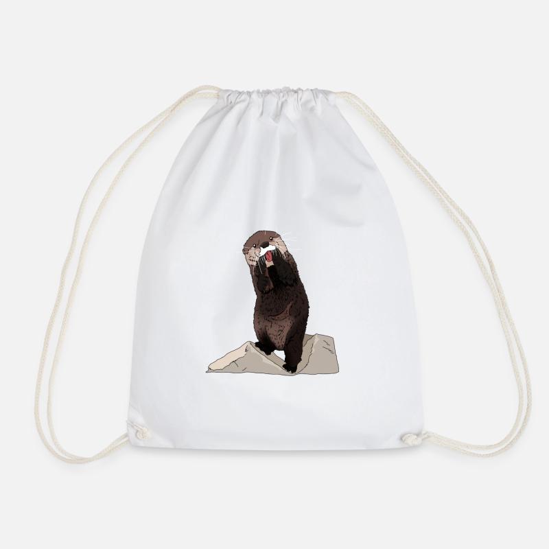 Süßer Otter mit Stein und Fisch Geschenkidee - Turnbeutel - Weiß