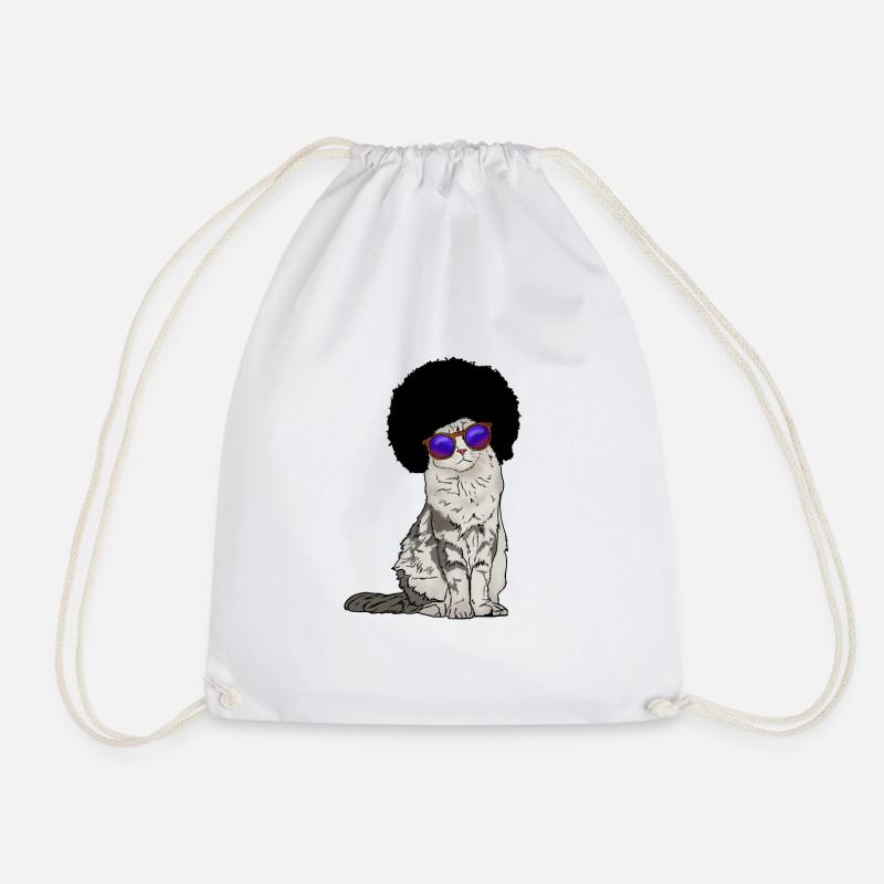 Katze mit Afro und Sonnenbrille Geschenkidee - Turnbeutel - Weiß