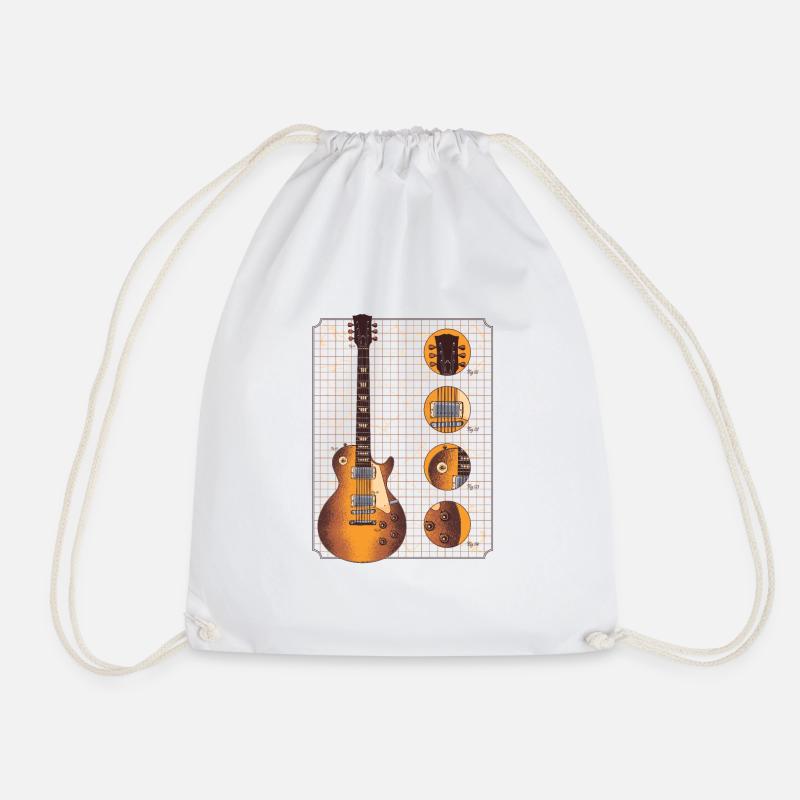 Electric Guitar Tshirt with Brown Electric Guitar Details - Drawstring Bag - white