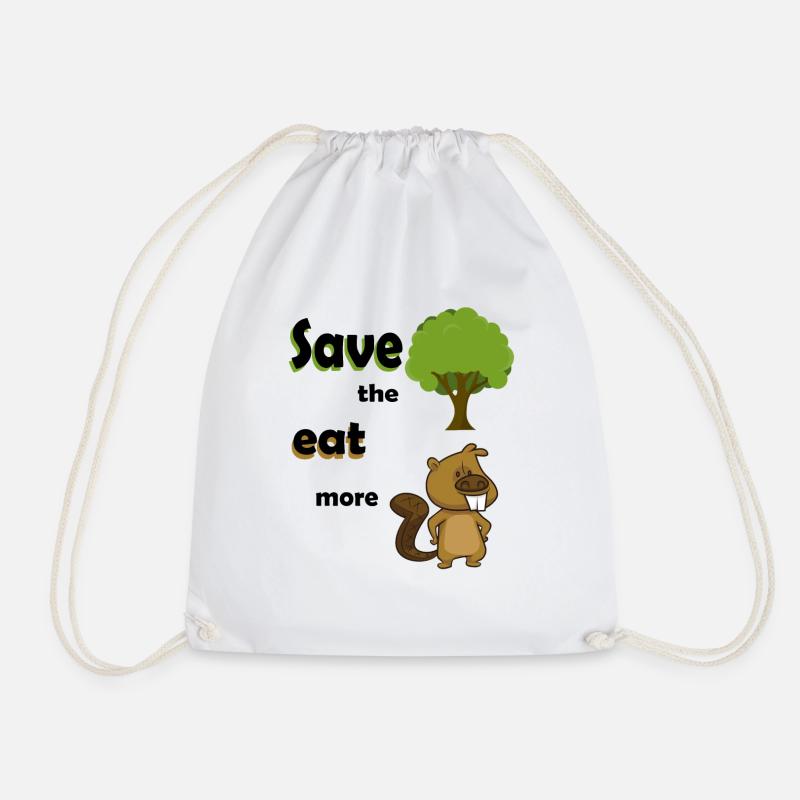 save the trees eat more beavers - Drawstring Bag - white