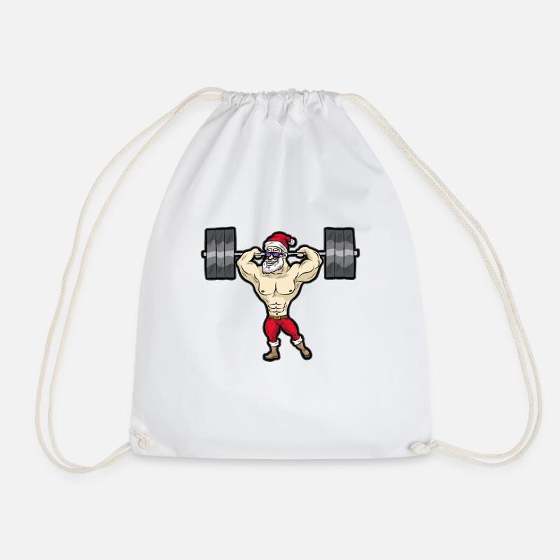 Santa CLAUS BODY BUILDER Weightlifter - Drawstring Bag - white