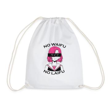 No Waifu No Laifu Japanese Anime Girl - Drawstring Bag - white - Front