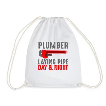 Plumber Laying Pipe Day and Night - Drawstring Bag - white - Front