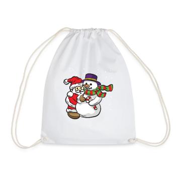 Weihnachtsmann und Schneemann Umarmung - Turnbeutel - Weiß - Vorne