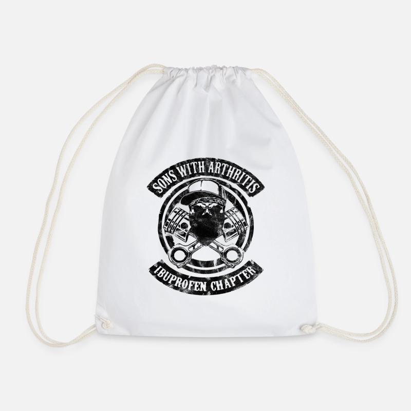 Sons With Arthritis black biker humor son man - Drawstring Bag - white