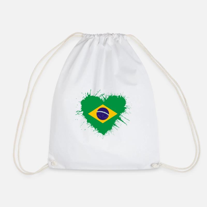 Brazil heart flag - Drawstring Bag - white