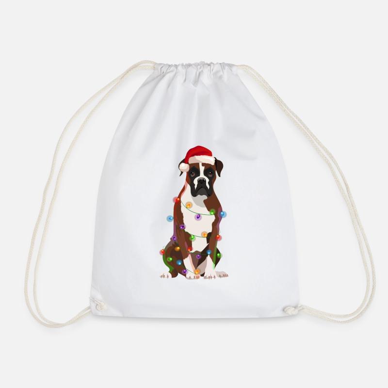 German Boxer Dog String lights Christmas - Drawstring Bag - white