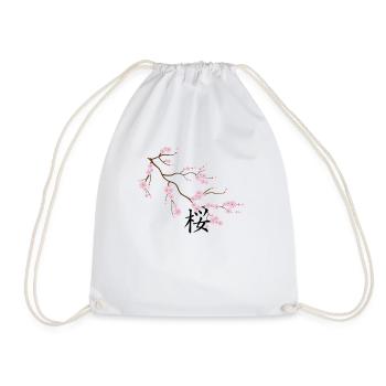 sakura tree flowers with kanji - Drawstring Bag - white - Front