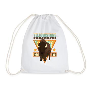 Yellowstone National Park Est 1872 Buffalo Sign - Drawstring Bag - white - Front